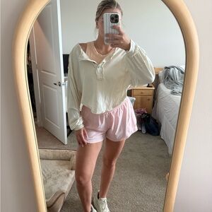 We The Free Cropped Cream Henley Top